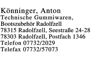 Könninger, Anton Technische Gummiwaren Bootszubehör Radolfzell