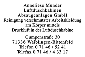 Munder, anneliese Luftduschkabinen Absauganlagen GmbH