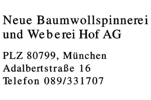 Neue Baumwollspinnerei und Weberei Hof AG