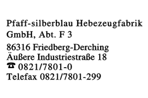 Pfaff-Silberblau Hebezeugfabrik GmbH Abt. F 3 Pfaff-Silberblau Hebezeugfabrik GmbH Abt. F 3