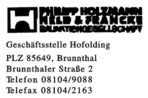 PHILIPP HOLZMANN HELD & FRANCKE BAUAKTIENGESELLSCHAFT PHILIPP HOLZMANN HELD & FRANCKE BAUAKTIENGESELLSCHAFT