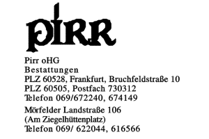 Pirr oHG, Bestattungen