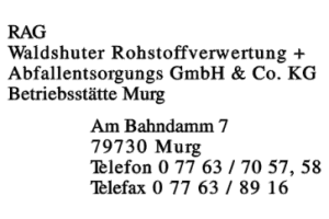 RAG Waldshuter Rohstoffverwertung + Abfallentsorgungs GmbH & Co. KG