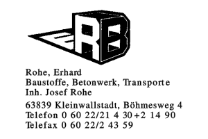 Rohe, Erhard Baustoffe, Betonwerk, Tansporte Inh. Josef Rohe