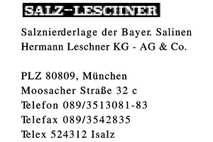 Salz-Leschner Salznierderlage  der Bayer. Salinen  Hermann Leschner KG - AG & Co.