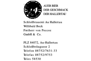 Schloßbrauerei Au Hallertau  Willibald Beck, Freiherr von Peccoz  GmbH & Co.