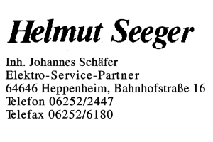 Seeger, Helmut Inh. Johannes Elektro-Service-Partner Seeger, Helmut Inh. Johannes Elektro-Service-Partner