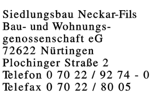 Siedlungsbau Neckar-Fils Bau- und Wohnungsgenossenschaft eG Siedlungsbau Neckar-Fils Bau- und Wohnungsgenossenschaft eG