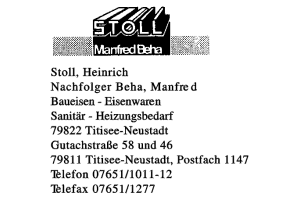 Stoll, Heinrich, Nachfolger Beha, Manfred Stoll, Heinrich, Nachfolger Beha, Manfred