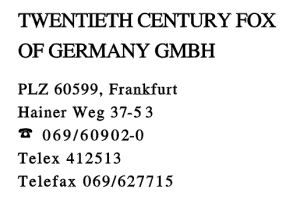 TWENTIETH CENTURY FOX OF GERMANY GMBH