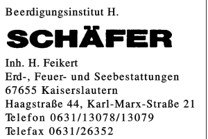 Beerdigungsinstitut H. SCHÄFER Inh. H. Feikert