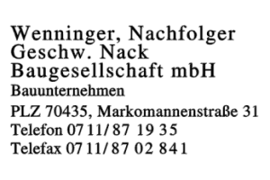 Wenninger, Nachfolger Geschw. Nack Baugesellschaft mbH
