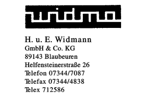 Widmann H. u. E. GmbH & Co. KG Widmann H. u. E. GmbH & Co. KG