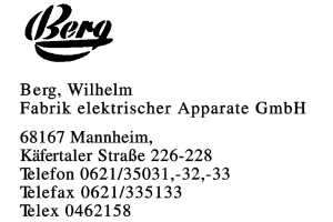 Berg, Wilhelm Fabrik elektrischer Apparate GmbH Berg, Wilhelm Fabrik elektrischer Apparate GmbH