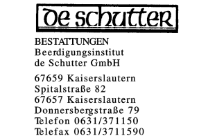 BESTATTUNGEN Beerdigungsinstitut de Schutter GmbH
