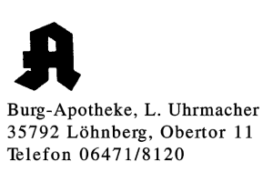 Burg-Apotheke, L. Uhrmacher