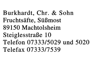 Burkhardt, Chr. & Sohn Burkhardt, Chr. & Sohn