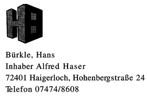 Bürkle, Hans, Inhaber Alfred Haser
