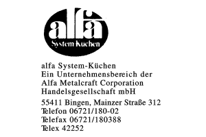 alfa System-Küchen Ein Unternehmensbereich der Alfa Metalcraft Corporation Handelsgesellschaft mbH