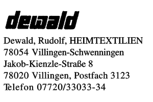 Dewald, Rudolf, HEIMTEXTILIEN