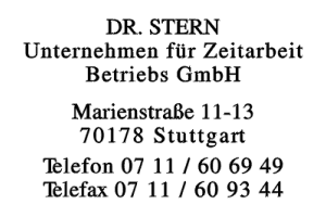 Dr. Stern, Unternehmen für Zeitarbeit Betriebs GmbH