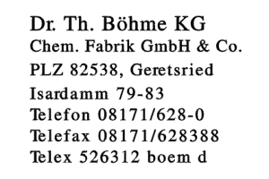 Dr. Th. Böhme KG Chem. Fabrik GmbH & Co. Dr. Th. Böhme KG Chem. Fabrik GmbH & Co.