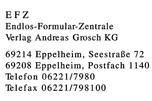 E F Z Endlos-Formular-Zentrale Verlag Andreas Grosch KG