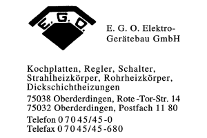 E.G.O. Elektro-Gerätebau GmbH E.G.O. Elektro-Gerätebau GmbH