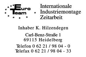 Euro-Team Inh. K. Hilzendegen Euro-Team Inh. K. Hilzendegen