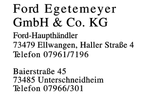 Ford Egetemeyer GmbH & Co. KG Ford-Haupthändler