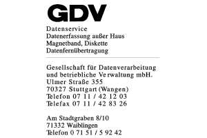 GDV Gesellschaft für Datenverarbeitung und betrieblivhe Verwaltung mbH