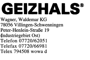 GEIZHALS ¨ Wagner, Waldemar KG