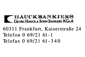 GEORG HAUCK & SOHN BANKIERS KGAA GEORG HAUCK & SOHN BANKIERS KGAA