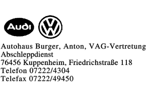 Autohaus Burger, Anton, VAG-Vertretung